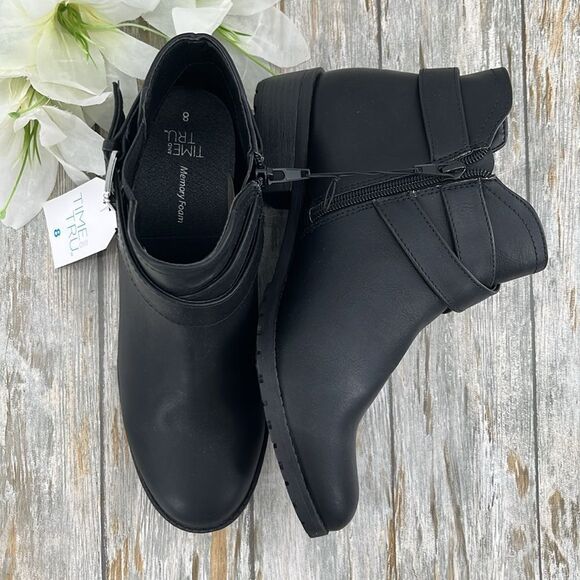 Women's Black Buckle Strap Ankle Booties Boots Shoes Size 8 - Picture 1 of 10
